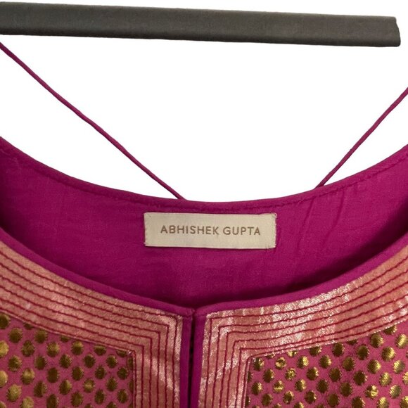 Abhishek Gupta M Pink Handmade Indian Anarkali Dress Dupatta Gold Accents Flowy - Picture 3 of 11